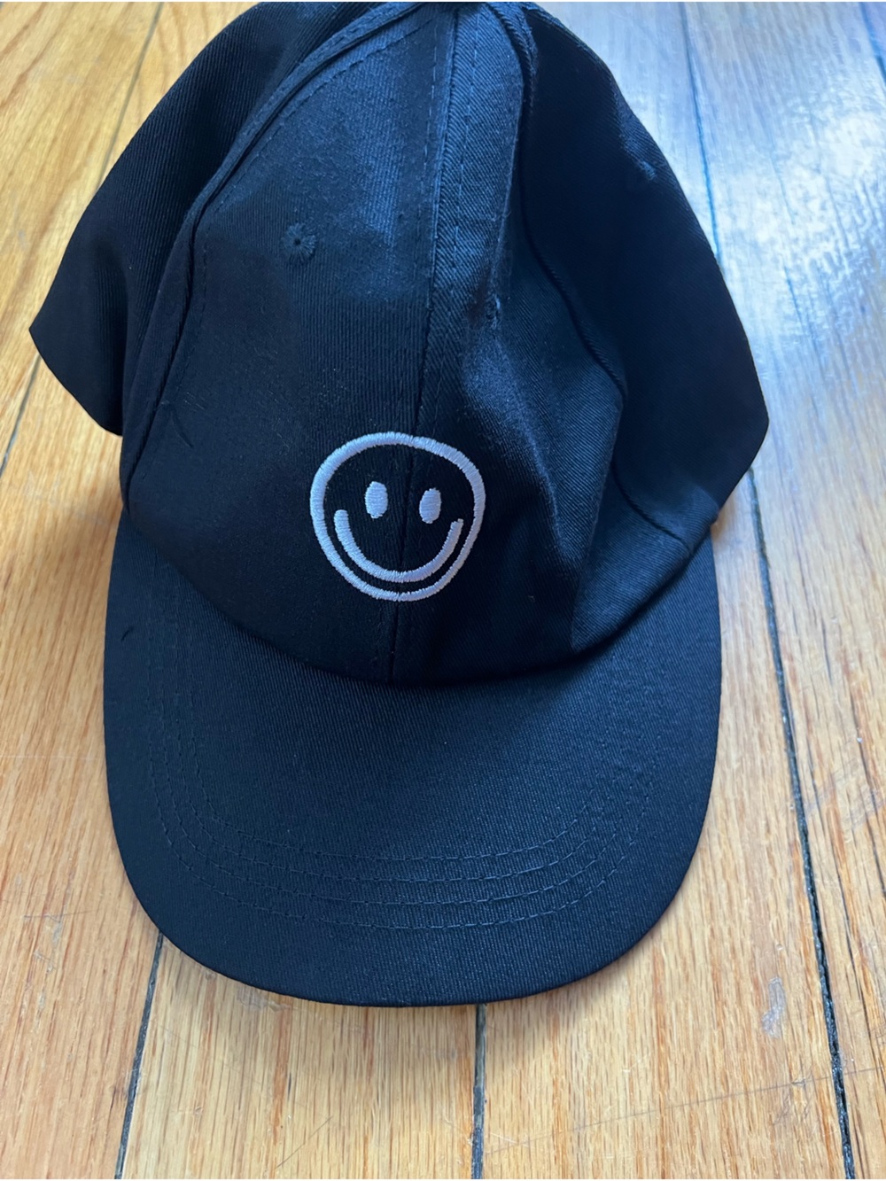 Black Baseball Cap with White Smiley Embroidery